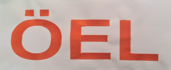 Rückenschild silber, reflektierend, 42 x 8 cm, gestickt